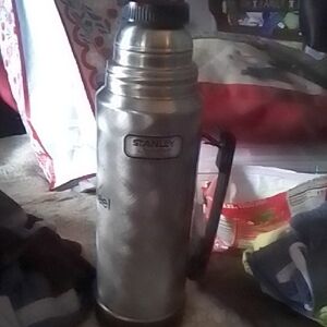 Stanley Silver Thermos with Black Handle
